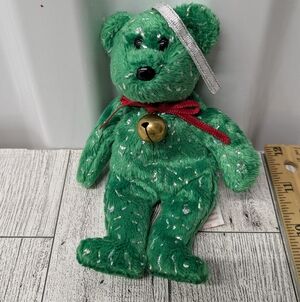 Ty Decade Green Bear with Silver and Red Accents